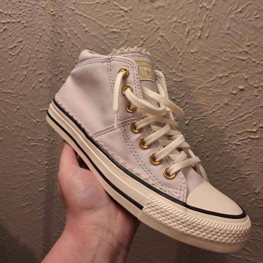 Converse High-Top Sneaker in Light Purple with White Lace Trim